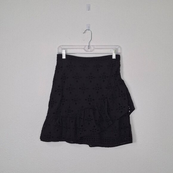 Express Embroidered Eyelet Skirt Sz 6 Mini 100% Cotton Ruffle Cottagecore Boho - Picture 1 of 15